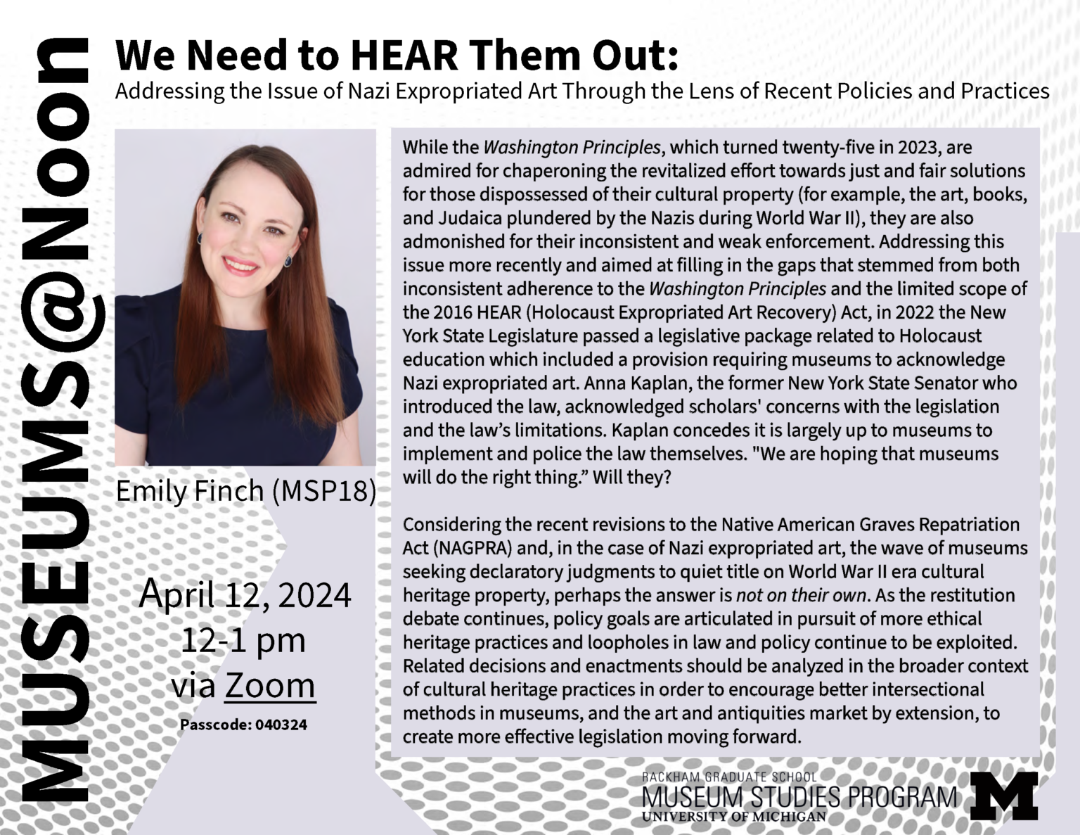 April Rackham April 12 Museums@Noon: We Need to HEAR Them Out: Addressing the Issue ...