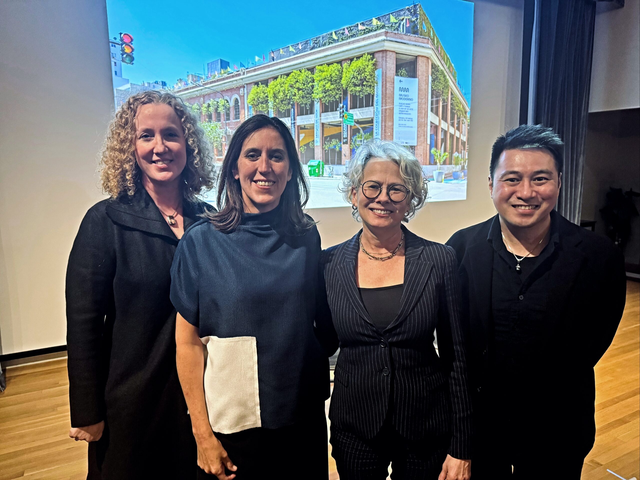 MSP Visiting Scholar, Victoria Noorthoorn from Museo de Arte Moderno, with Ricky Punzalan, Deirdre Hennebury, and UMMA Director, Tina Olson