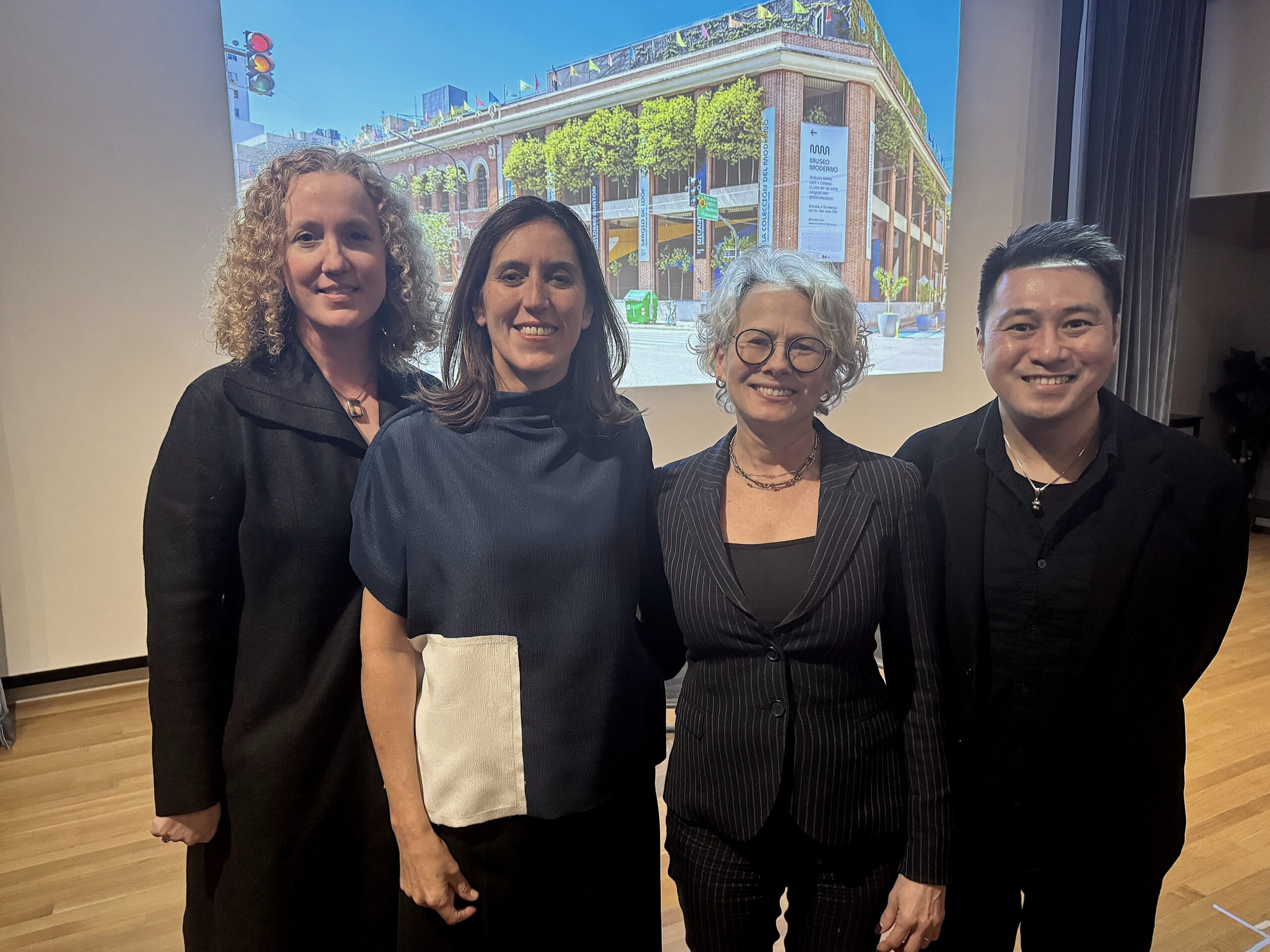 MSP Visiting Scholar, Victoria Noorthoorn (Museo Moderno, Argentina) with Tina Olsen (UM Museum of Art), Ricky Punzalan (MSP Director), and Deirdre Hennebury (MSP Associate Director)